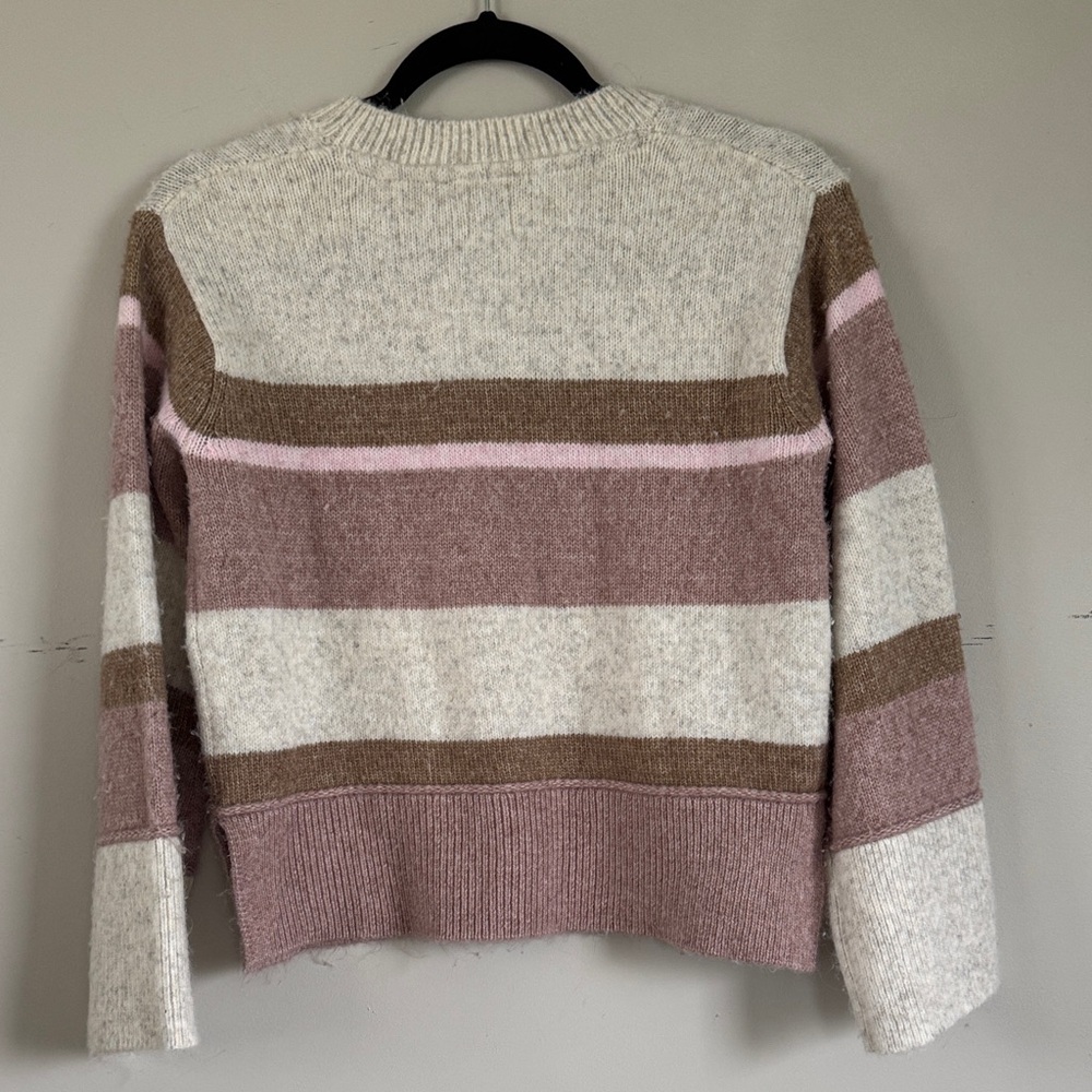 Joie Striped Sweater Small Cream Pink Brown Cropped Side Slit Soft Knit Pullover - Picture 3 of 3